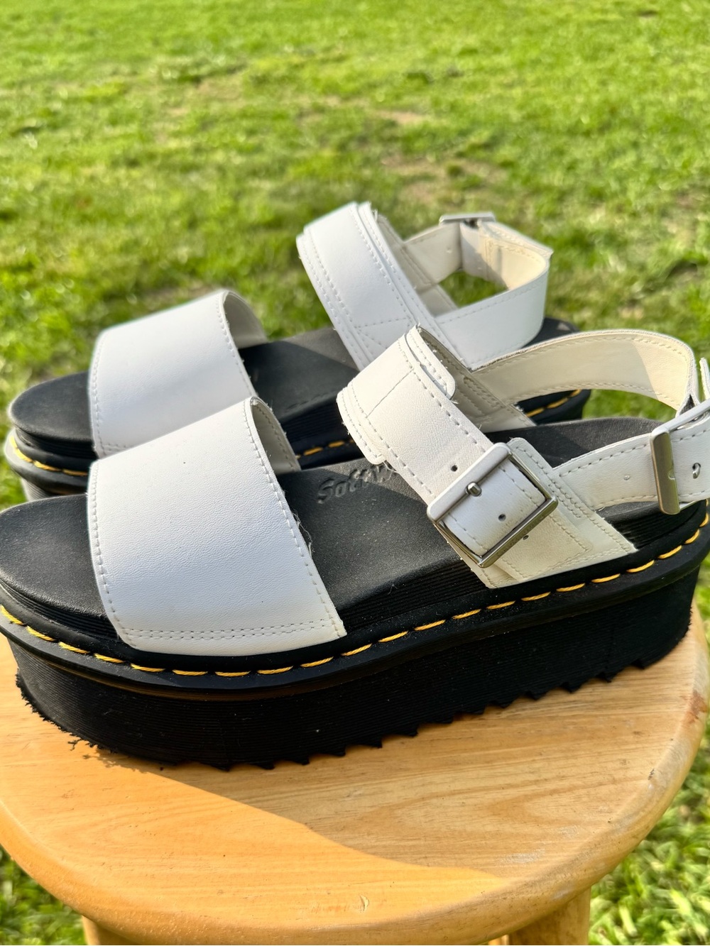 Dr. Martens Voss Quad White Strappy Platform Sandals
